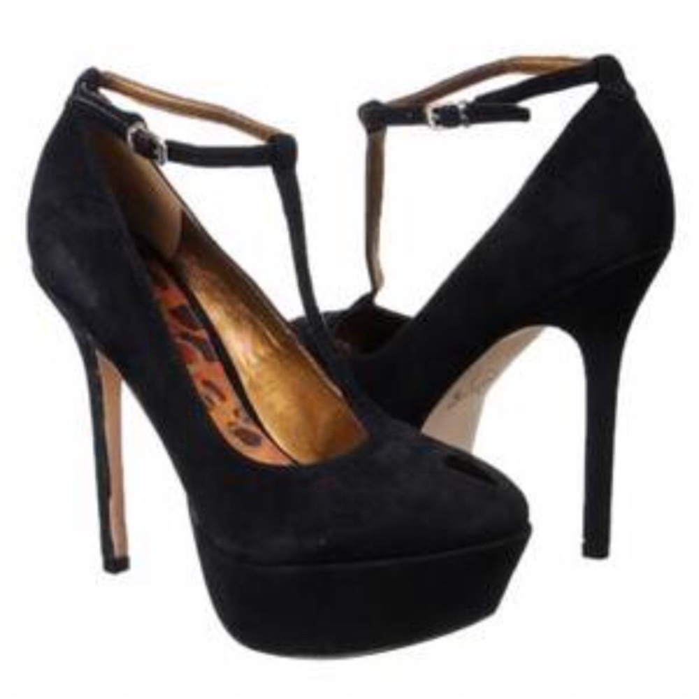 Sam Edelman Platform Black Nivan T-strap Heels